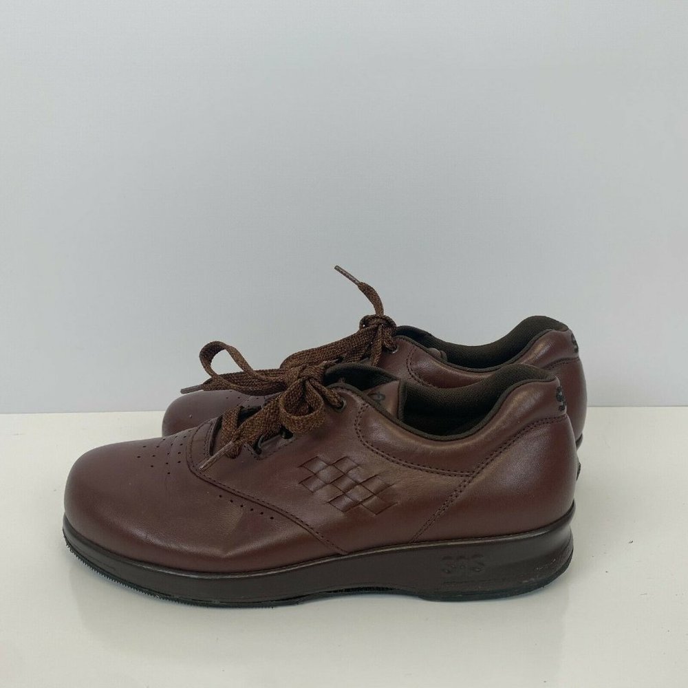 SAS Free Time Leather Diabetic Walking Shoes Brown Lace Up Womens 6.5 Narrow